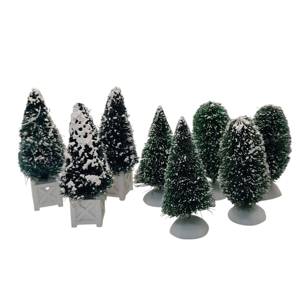Vintage Dept 56 Village Tress Pines Flocked Christmas Village Set of Eight SEE